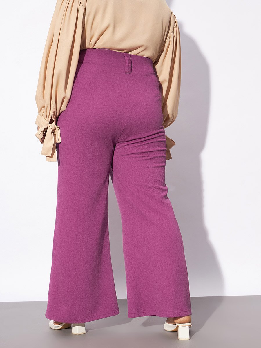 Plus Size Pink Front Loop Detail Trousers
