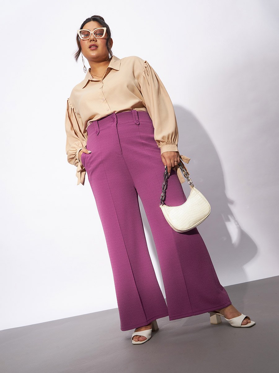 Plus Size Pink Front Loop Detail Trousers