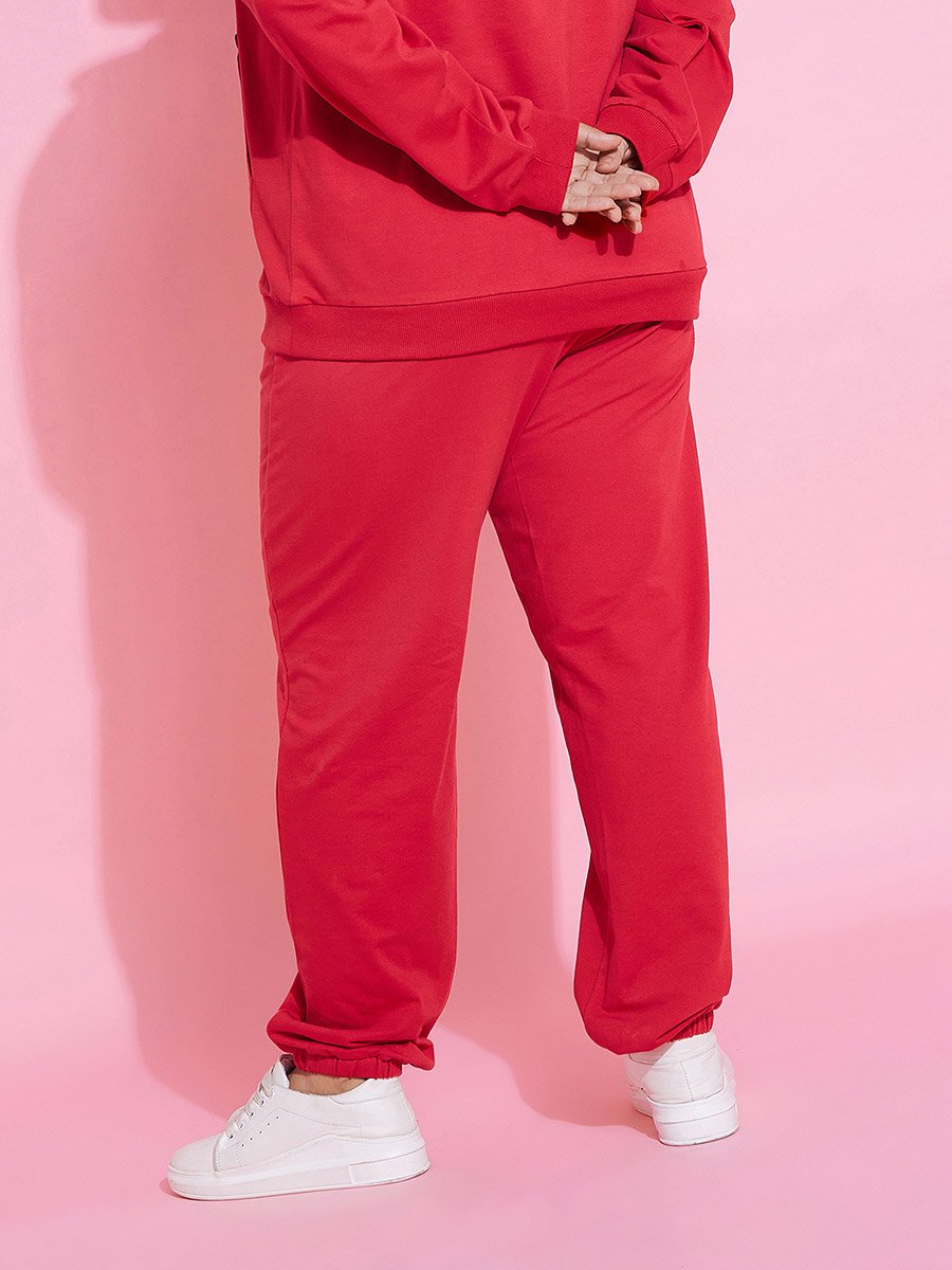 Plus Size Red NY Print Jogger with Drawstring