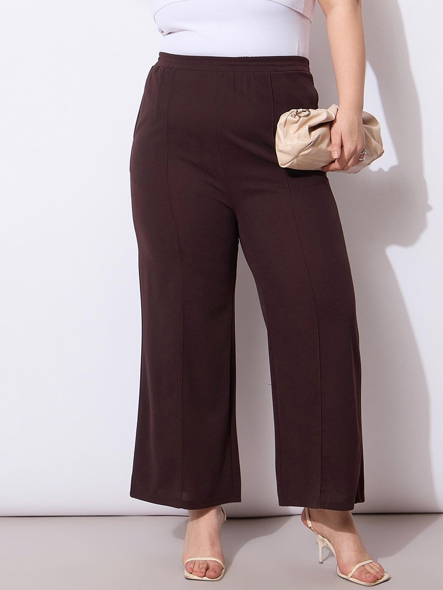 Plus Size Brown Wide Leg Trousers