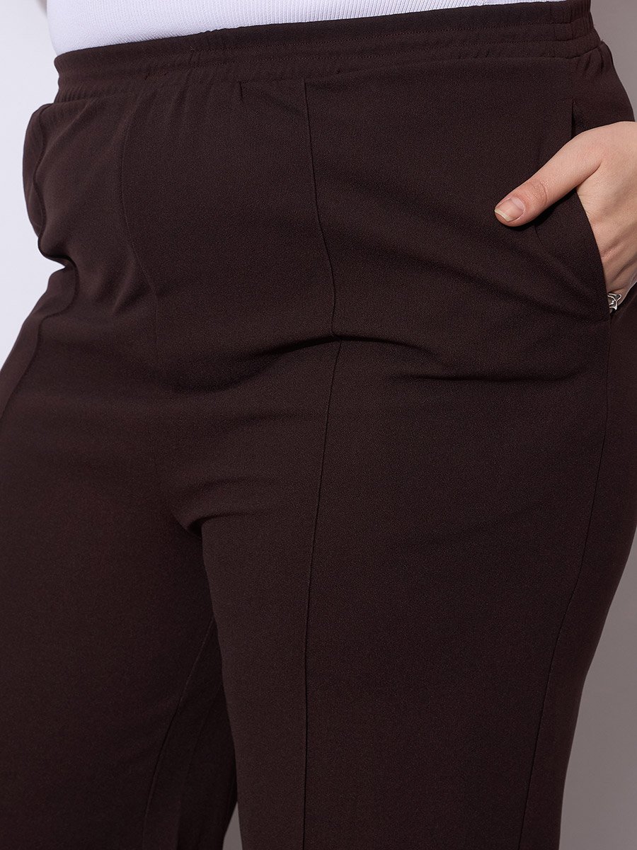 Plus Size Brown Wide Leg Trousers