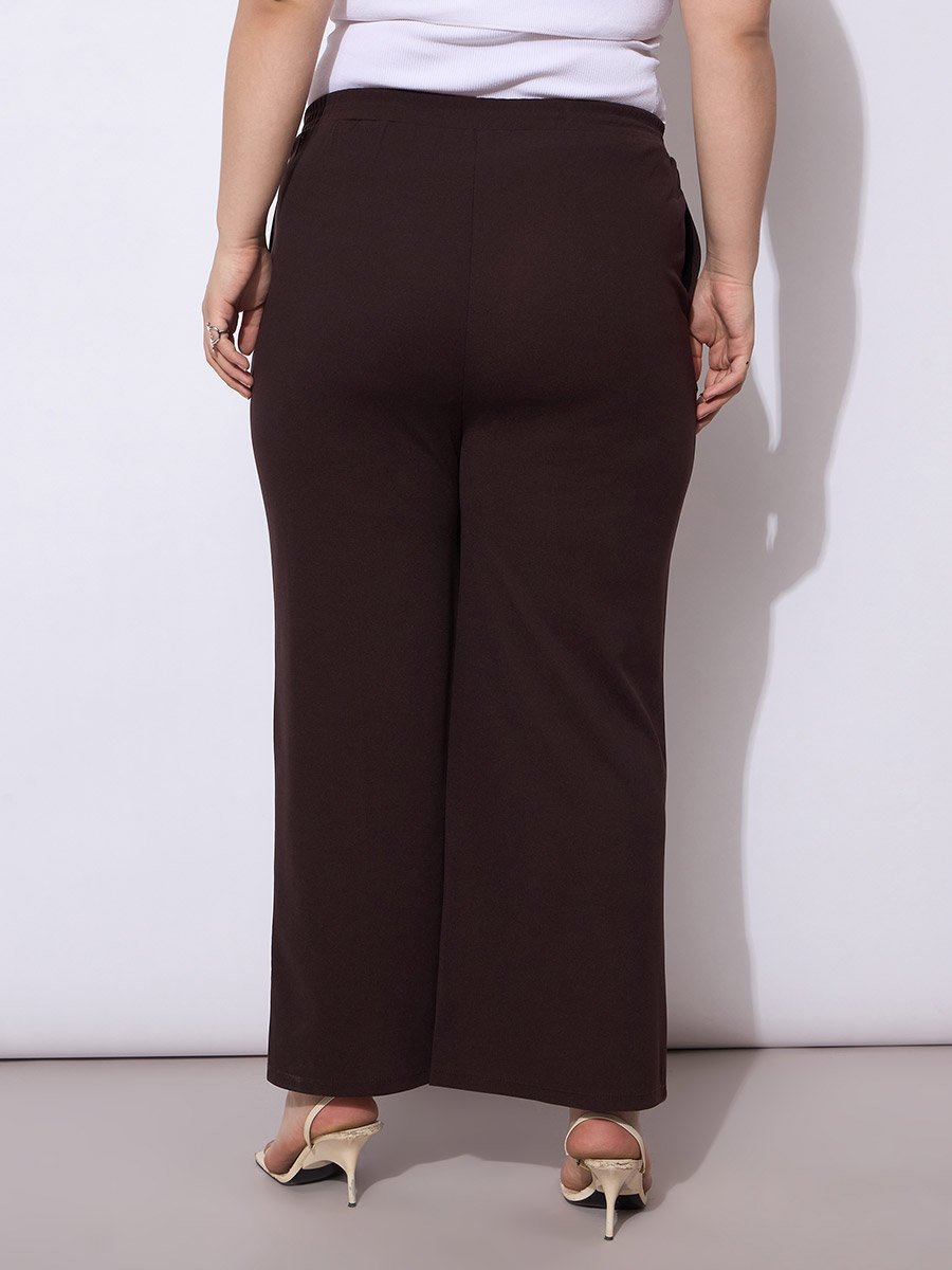 Plus Size Brown Wide Leg Trousers