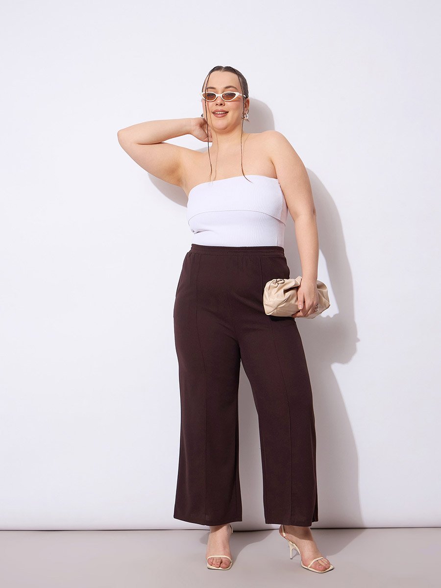 Plus Size Brown Wide Leg Trousers