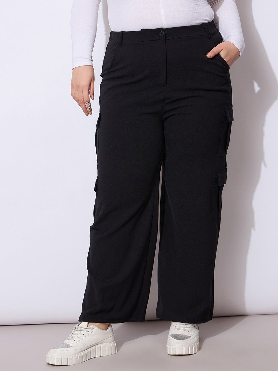 Plus Size Black Cargo Trousers