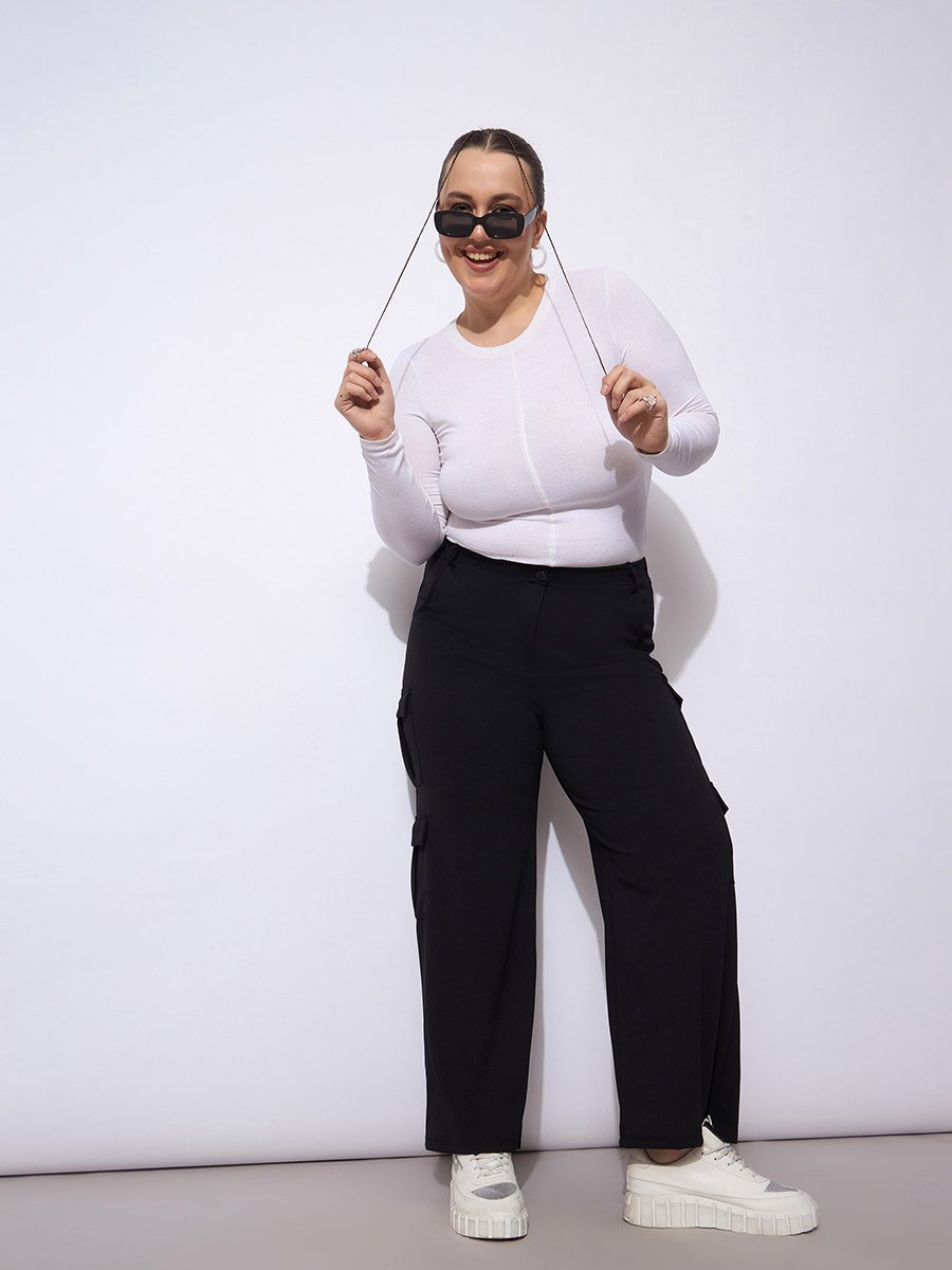 Plus Size Black Cargo Trousers