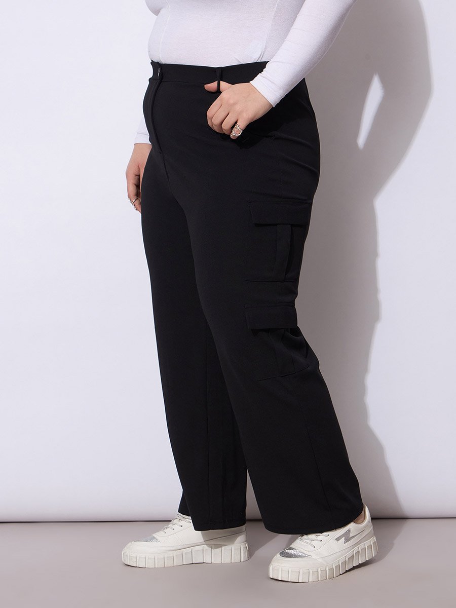 Plus Size Black Cargo Trousers