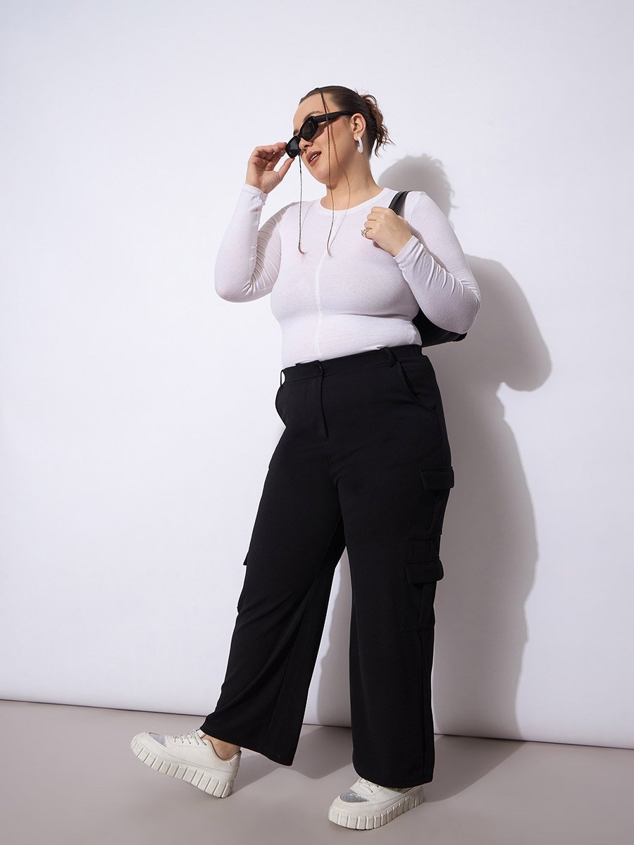Plus Size Black Cargo Trousers