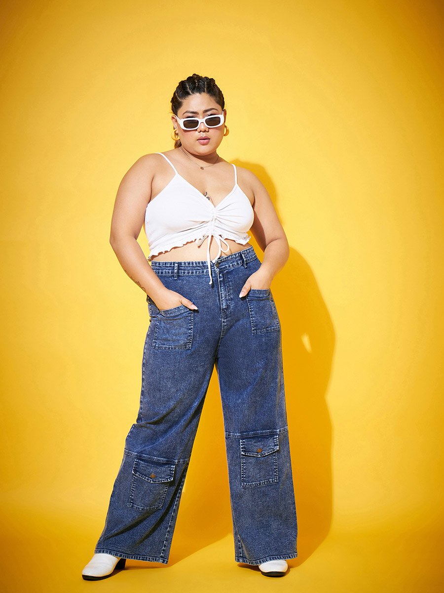 Plus Size Blue Acid Wash Straight Jeans