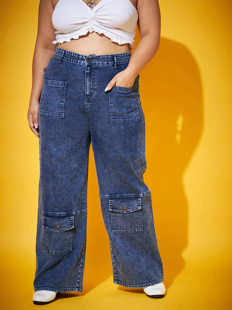 Plus Size Blue Acid Wash Straight Jeans