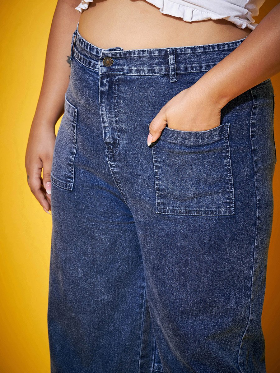 Plus Size Blue Acid Wash Straight Jeans