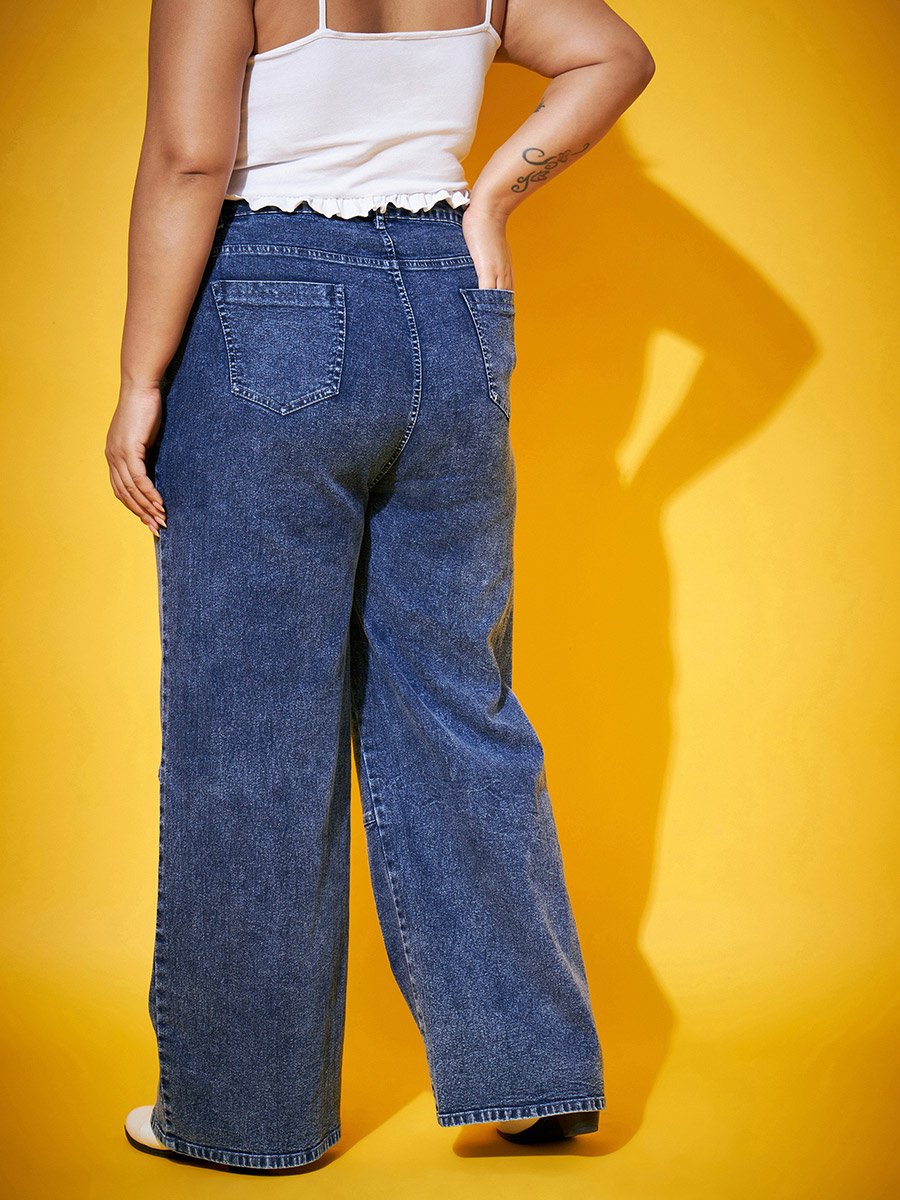 Plus Size Blue Acid Wash Straight Jeans