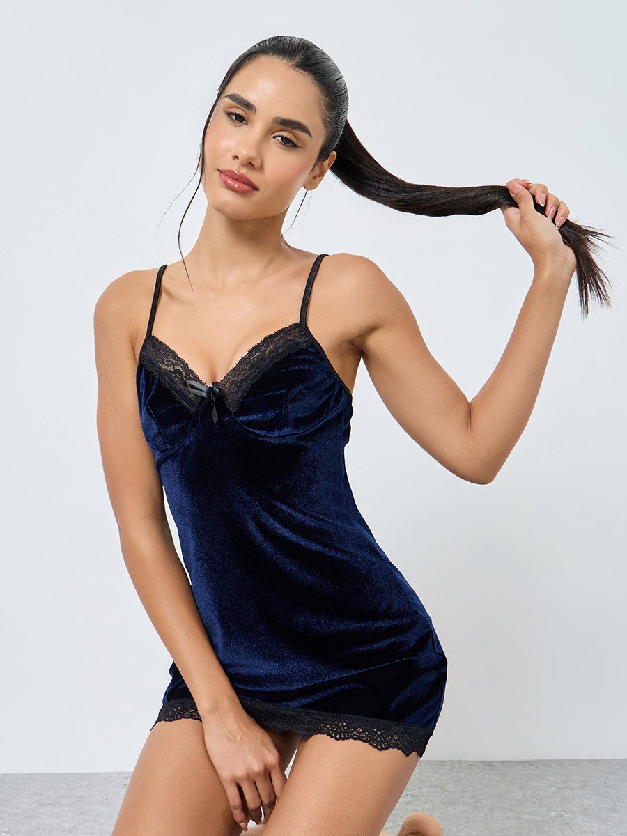blue dress for baby girl Silk Velvet Slip Maxi Blue main image 1
