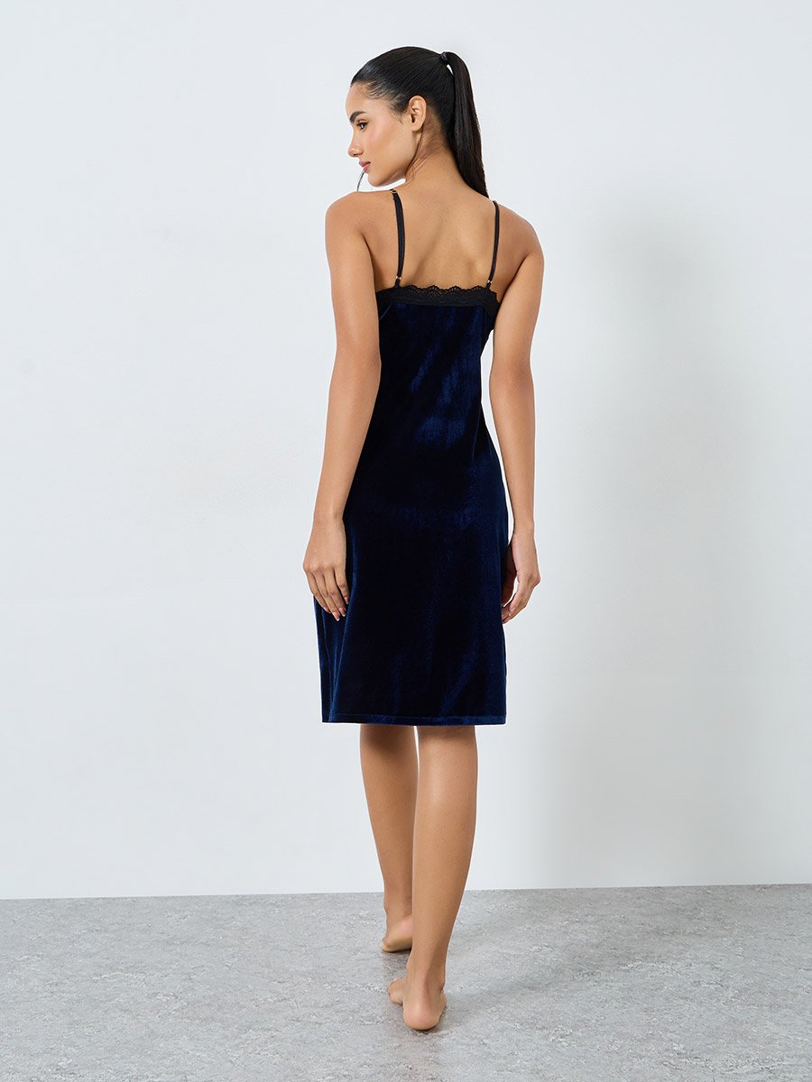 blue velvet slip dress Midnight Blue Grace Mini Cami Dress | Vegan Silk