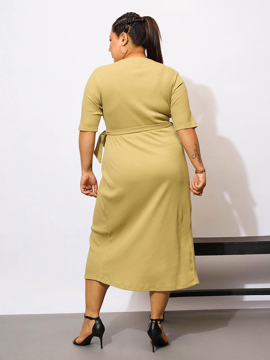 khaki midi bodycon dress Stacey High Neck Bodycon Midi Dress (Khaki)