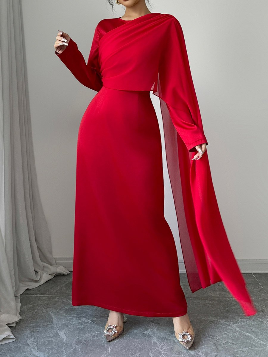 Solid Cape Detail A-Line Maxi Dress
