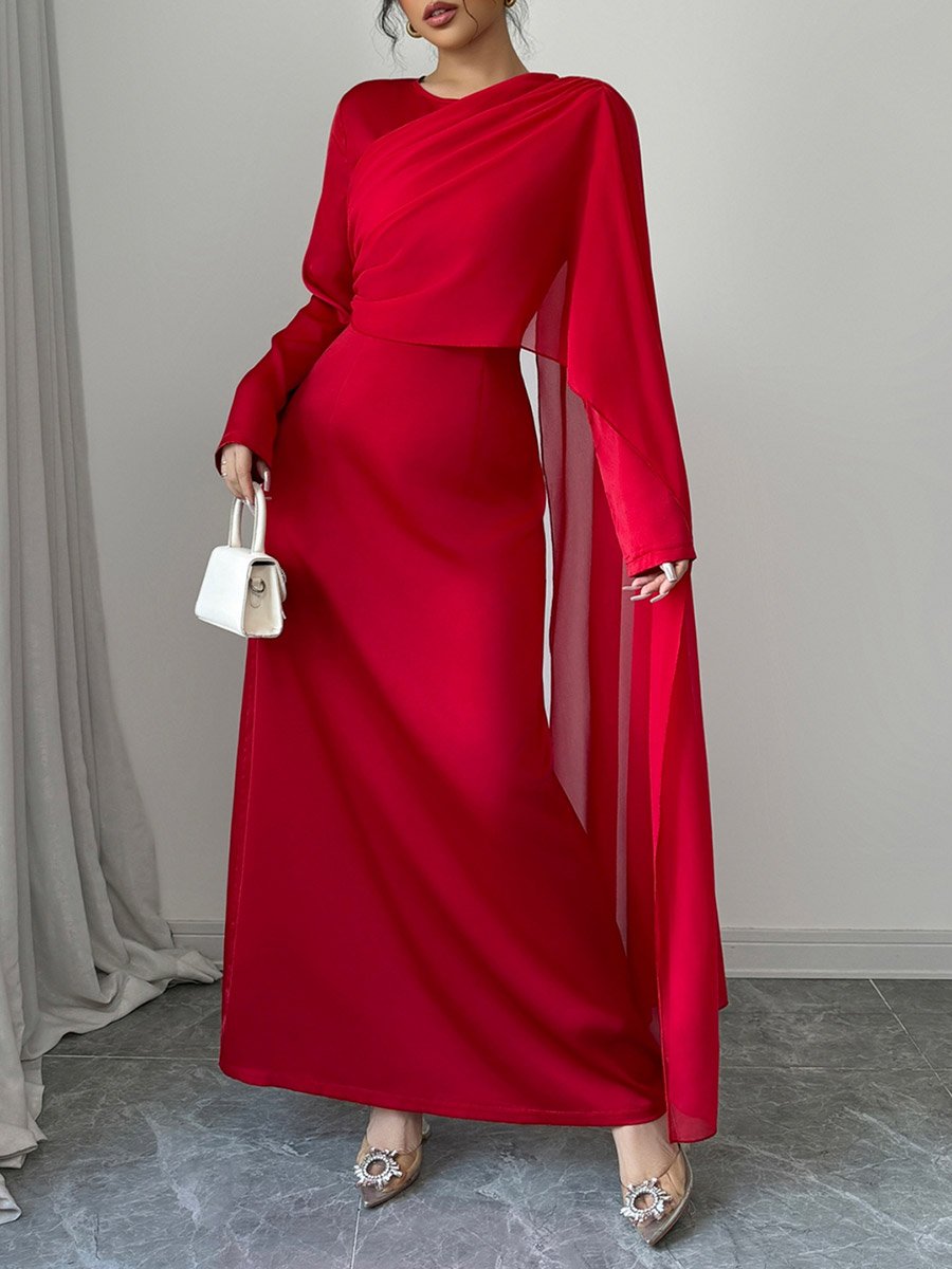 Solid Cape Detail A-Line Maxi Dress