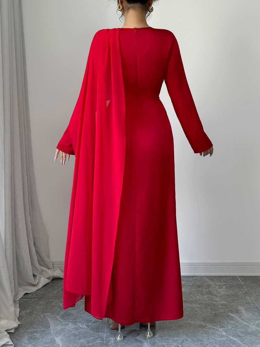 Solid Cape Detail A-Line Maxi Dress