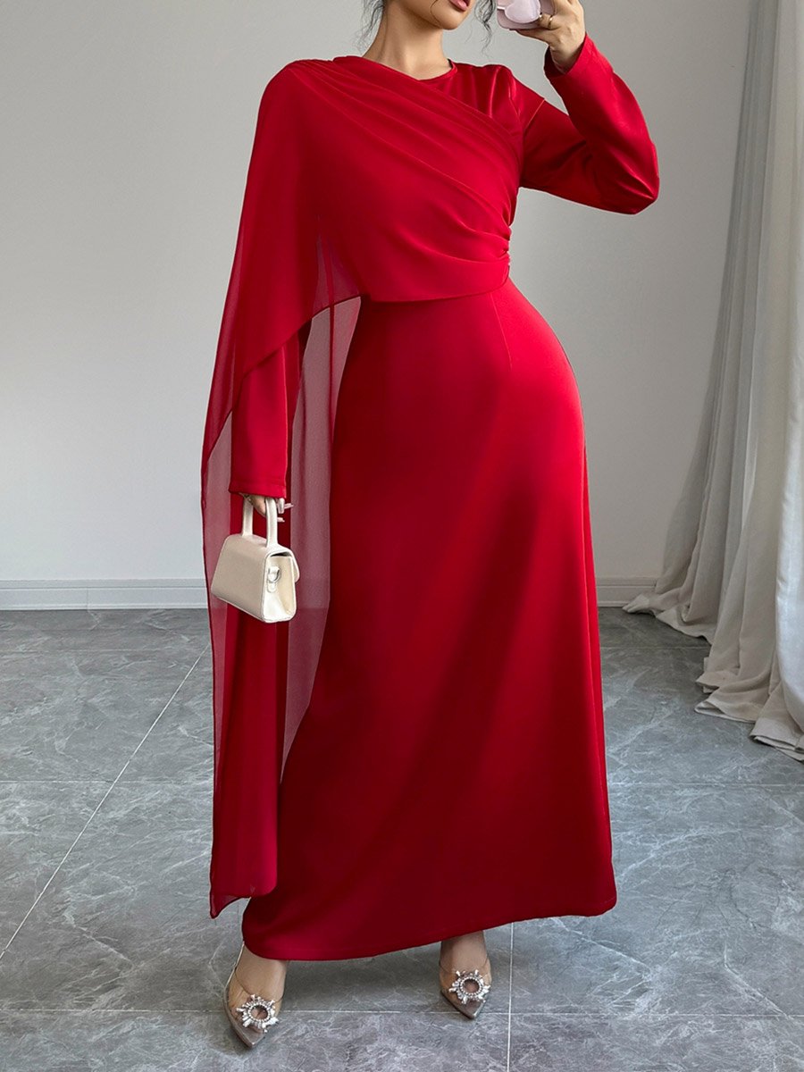 Solid Cape Detail A-Line Maxi Dress