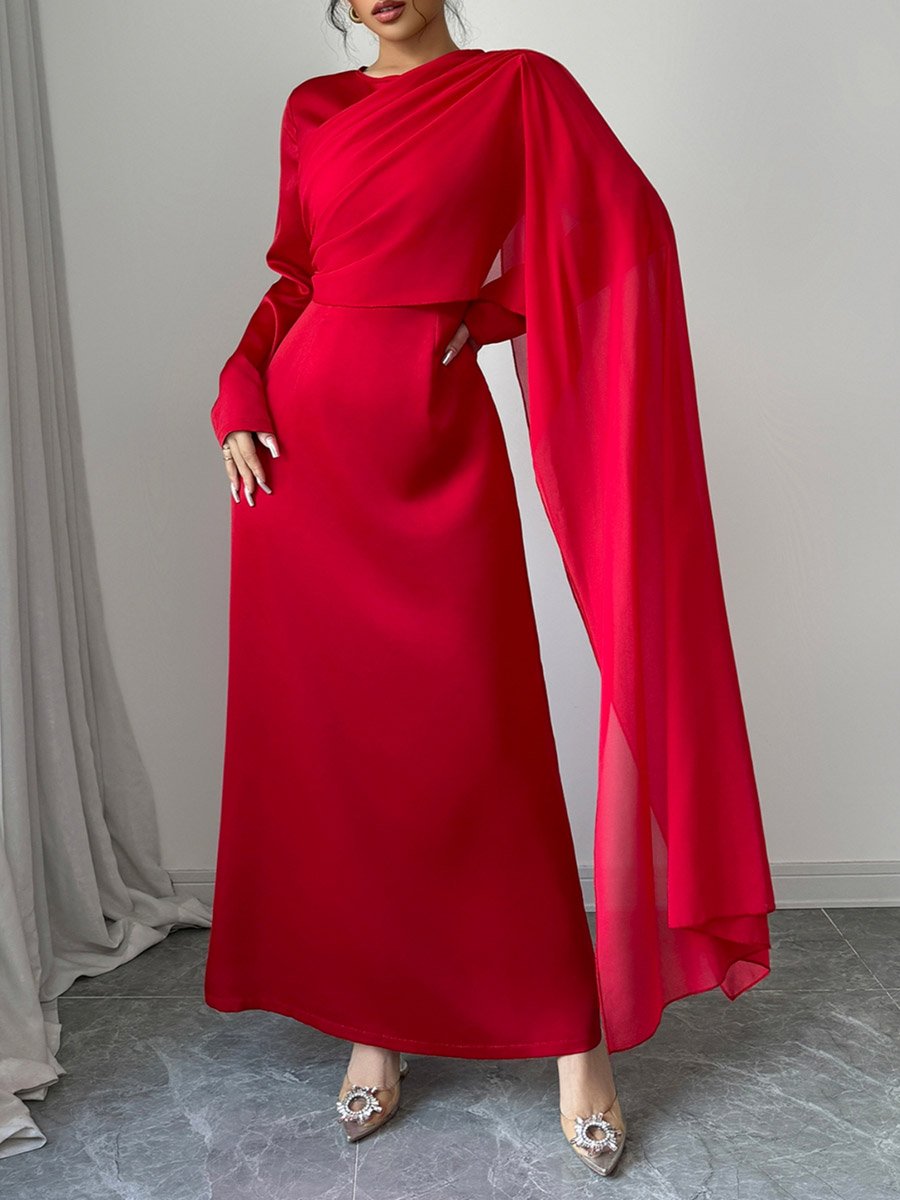 Solid Cape Detail A-Line Maxi Dress