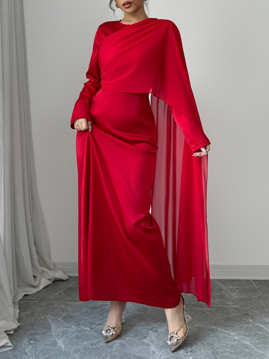 Solid Cape Detail A-Line Maxi Dress