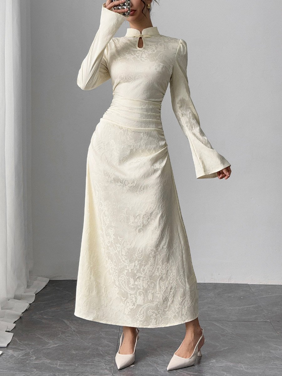 Floral Print Ruched Detail A-Line Maxi Dress