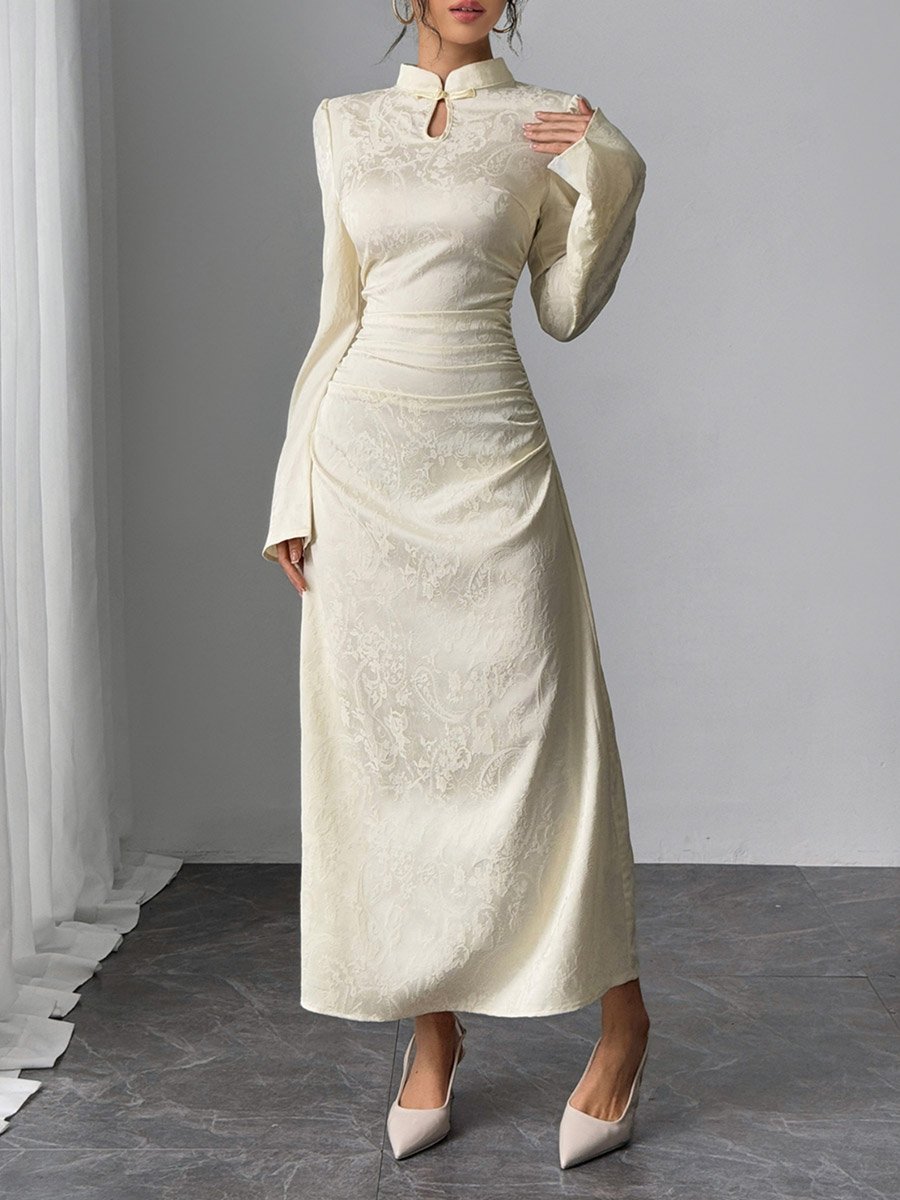 Floral Print Ruched Detail A-Line Maxi Dress
