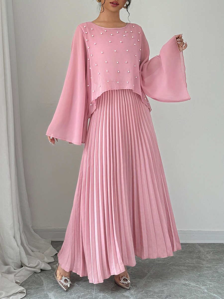Pink Embellished Pleated Maxi Dress