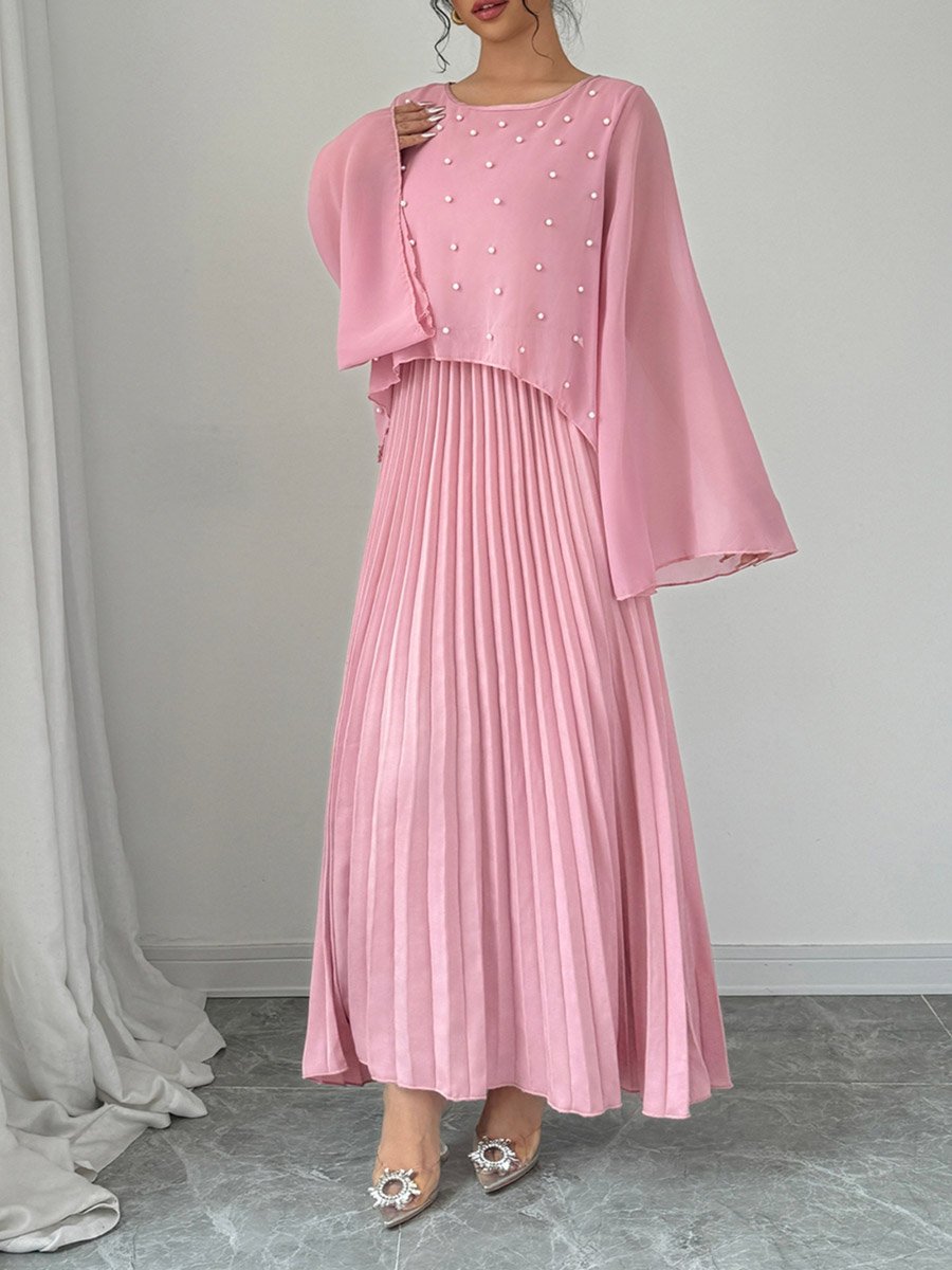 Pink Embellished Pleated Maxi Dress