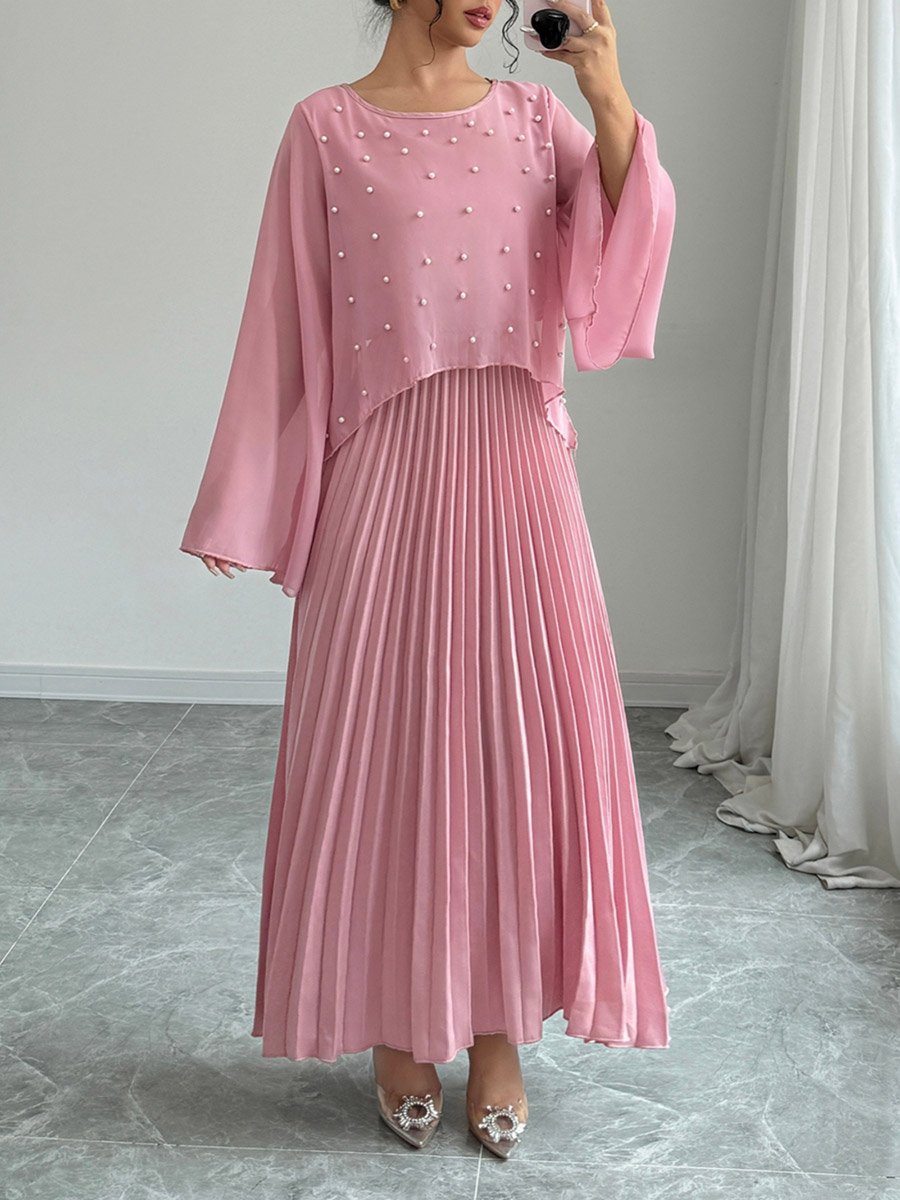 Pink Embellished Pleated Maxi Dress