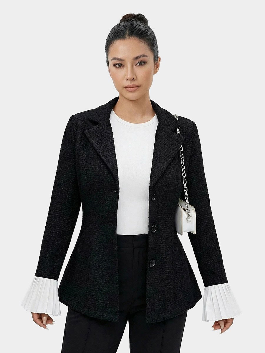 Tweed Look Pleated Cuff Blazer