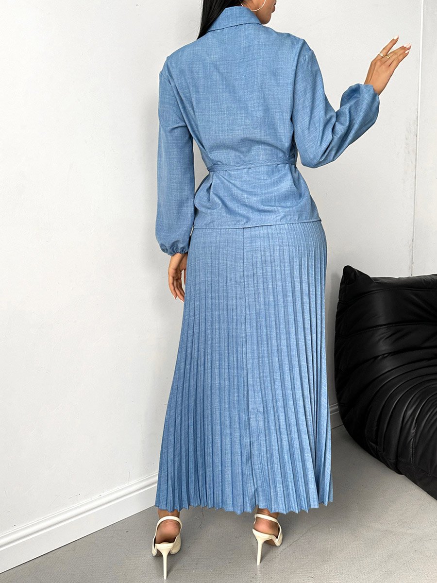 Solid Wrap Top and Pleated Skirt Co-Ords