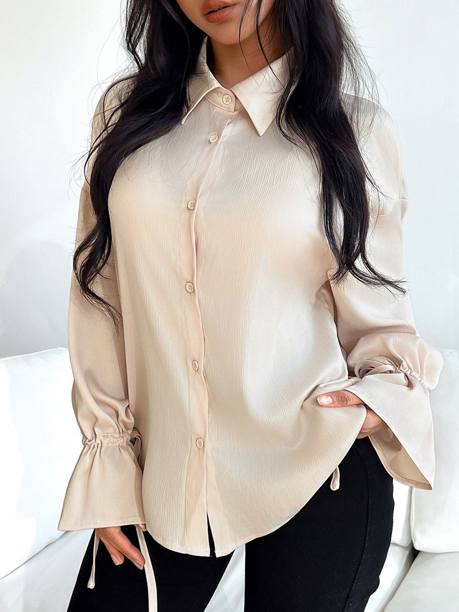 Beige Solid Buttoned Long Sleeve Shirt