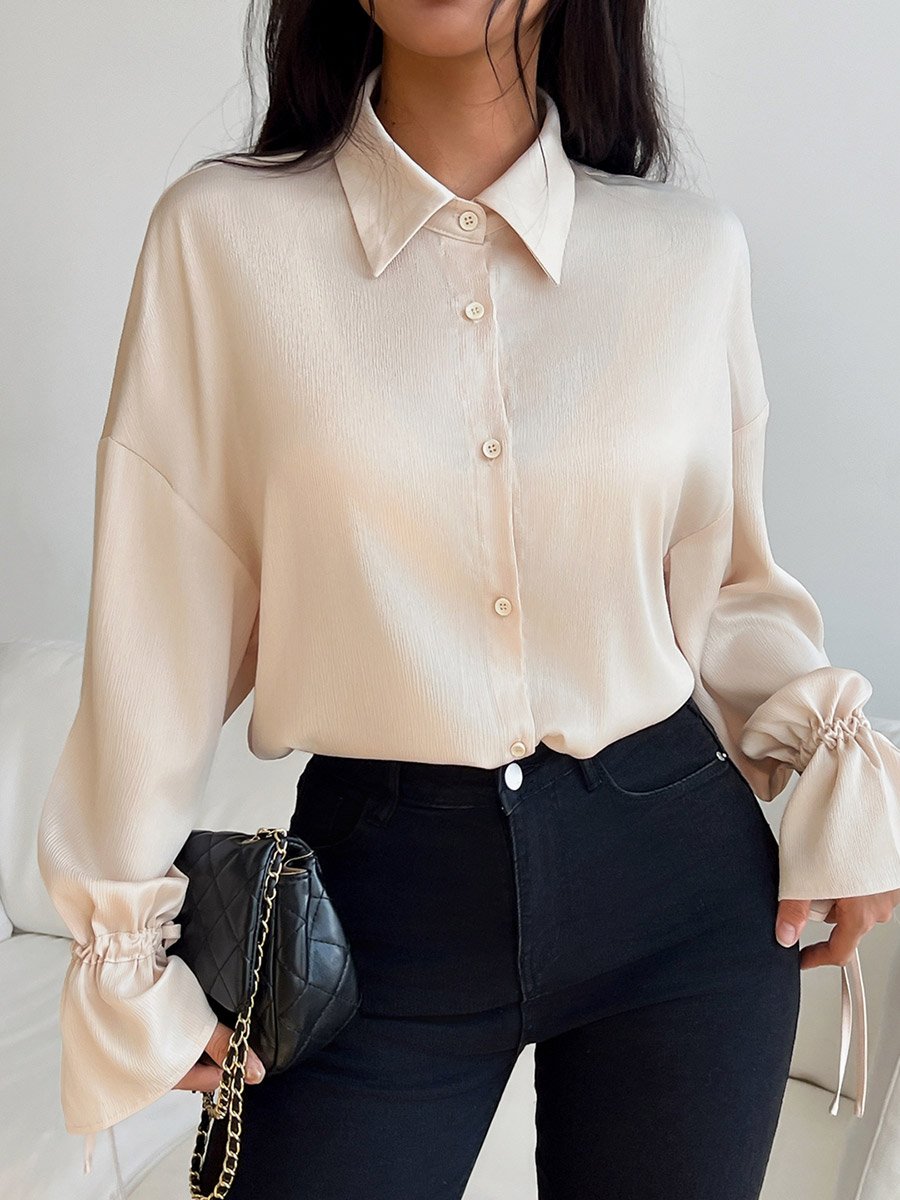 Beige Solid Buttoned Long Sleeve Shirt
