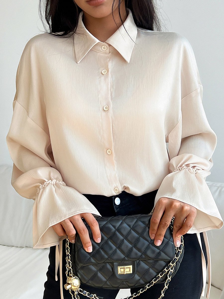 Beige Solid Buttoned Long Sleeve Shirt