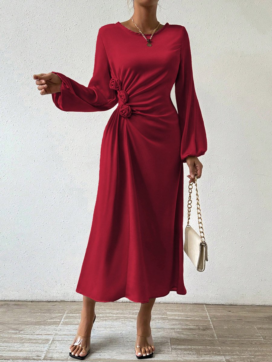 Floral Detail Balloon Sleeve Midi Dress