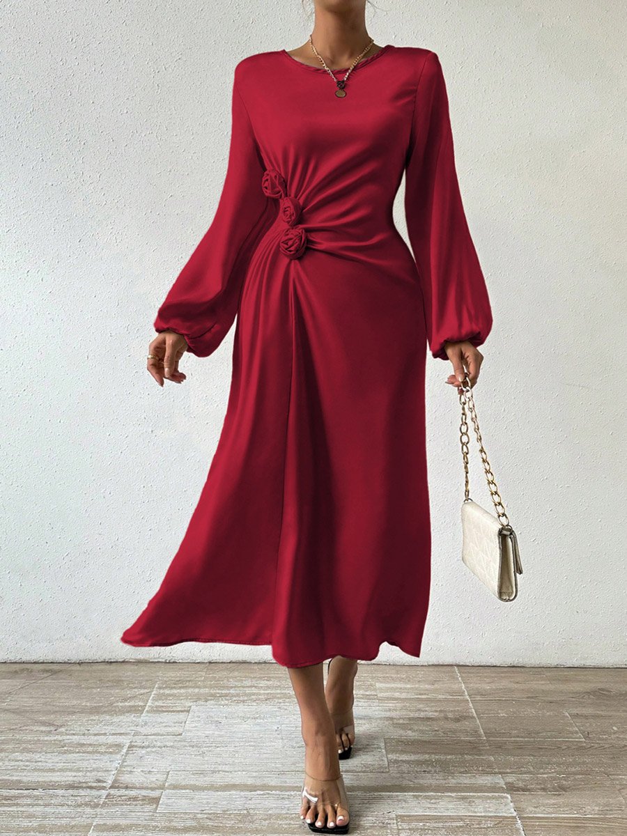Floral Detail Balloon Sleeve Midi Dress