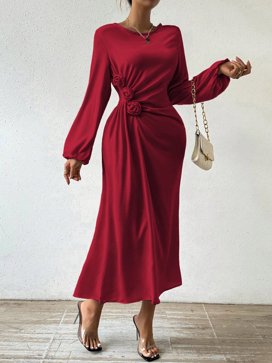 Floral Detail Balloon Sleeve Midi Dress