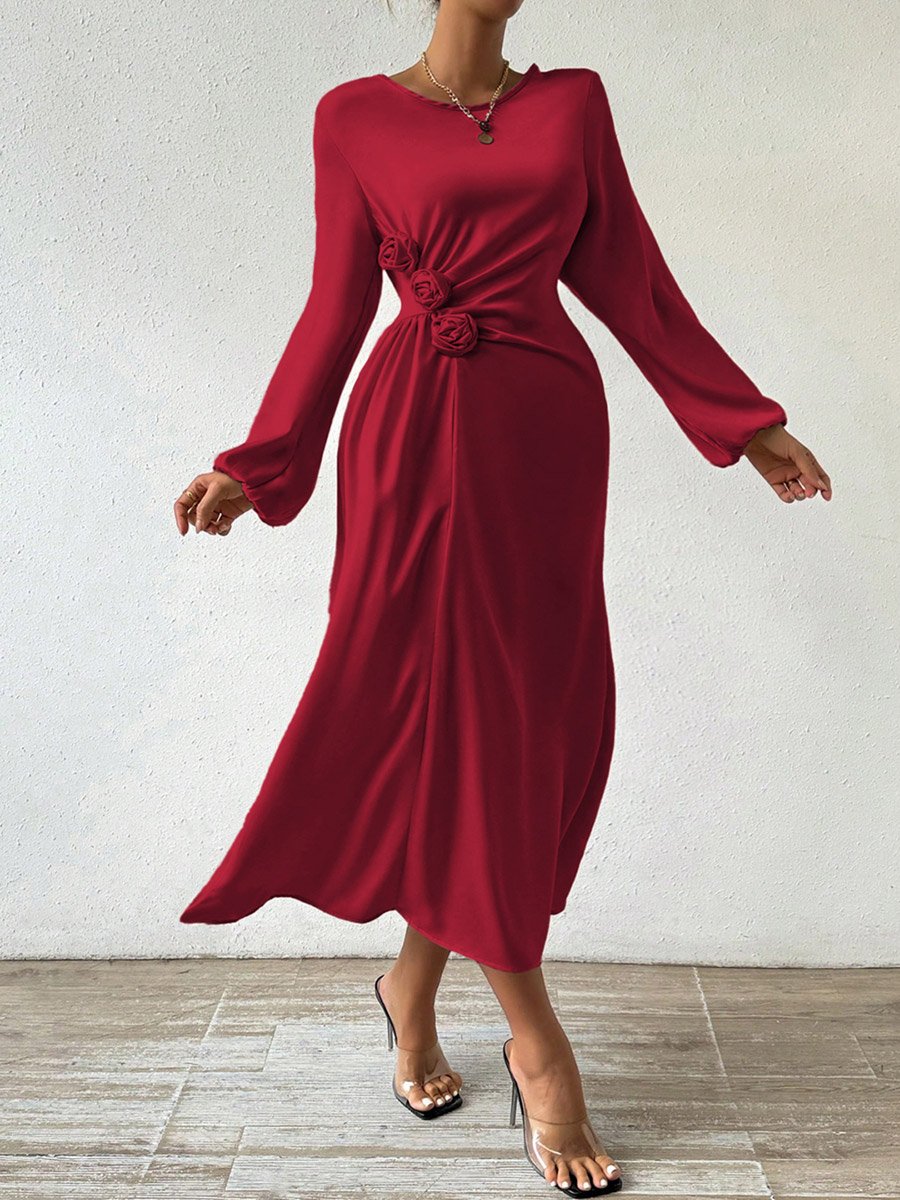 Floral Detail Balloon Sleeve Midi Dress