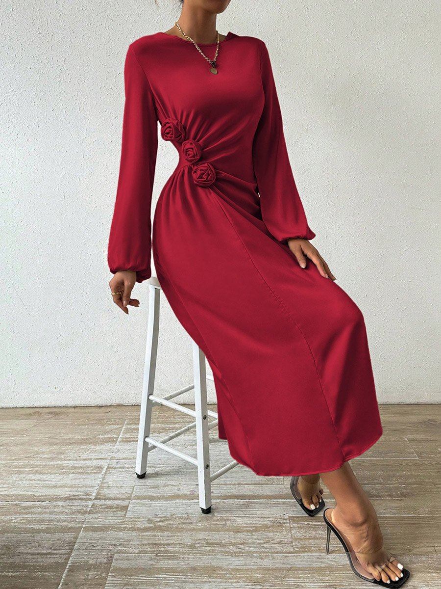 Floral Detail Balloon Sleeve Midi Dress