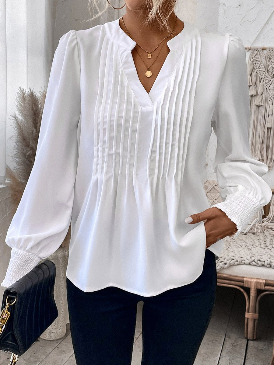 Solid Puff Sleeve Pintuck Detail Top