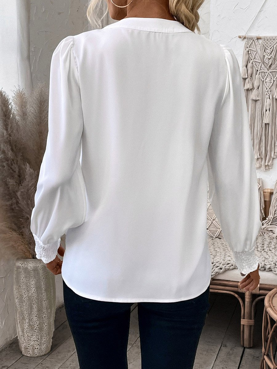 Solid Puff Sleeve Pintuck Detail Top
