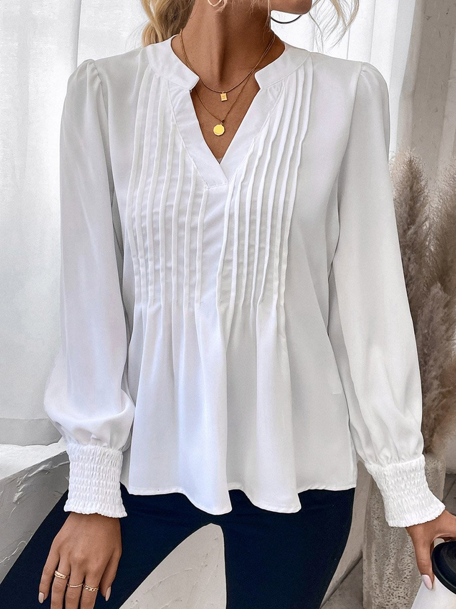 Solid Puff Sleeve Pintuck Detail Top