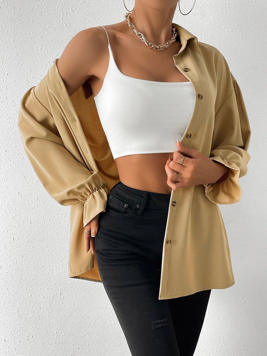 Solid Drop Shoulder Button Front Belted Shirt