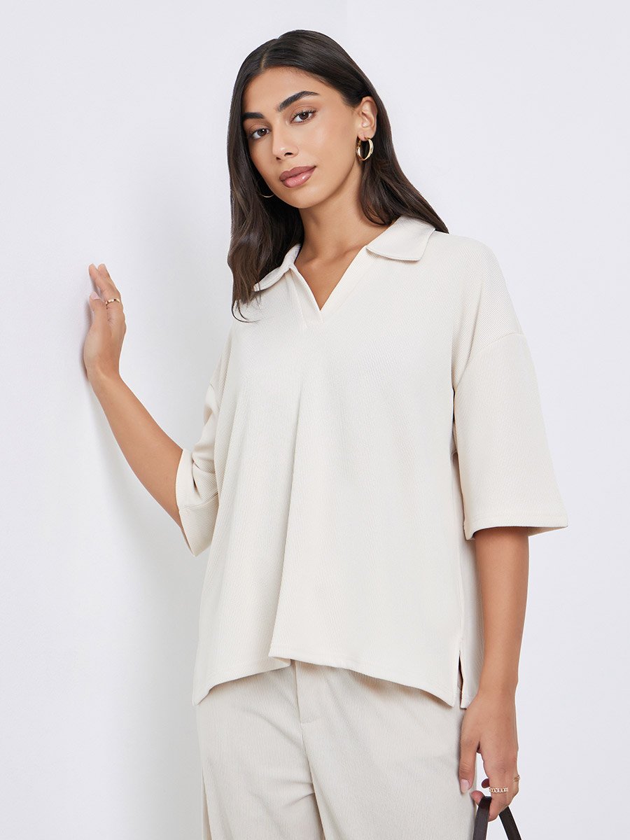Beige Soft Touch Relaxed Fit Polo T-Shirt