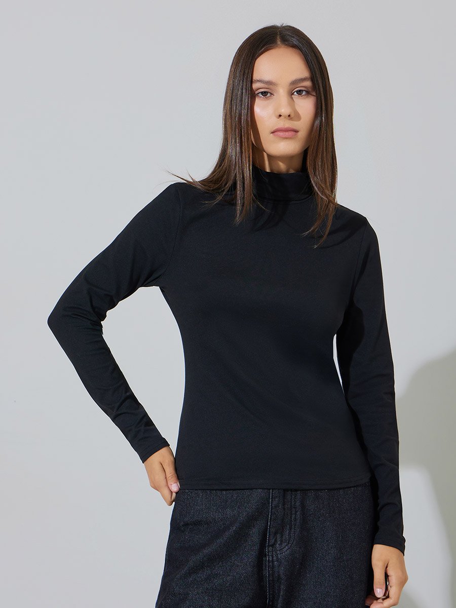 Pack of 2 - Solid High Neck Fitted T-Shirt