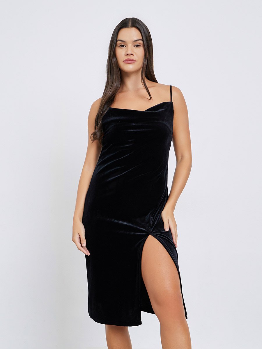 Pack of 2 - Velvet Contrast Strap Slip Dress and Lace Trim Robe