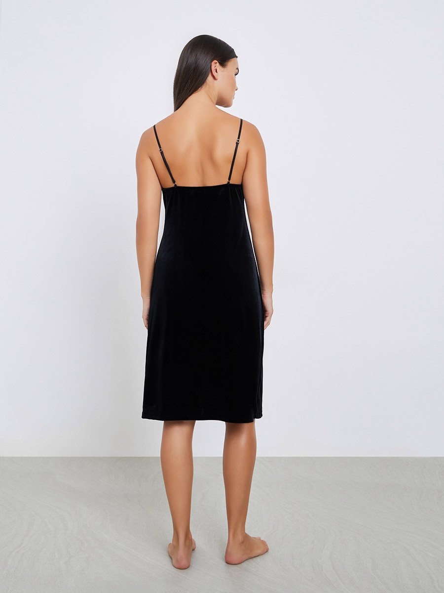 Pack of 2 - Velvet Contrast Strap Slip Dress and Lace Trim Robe