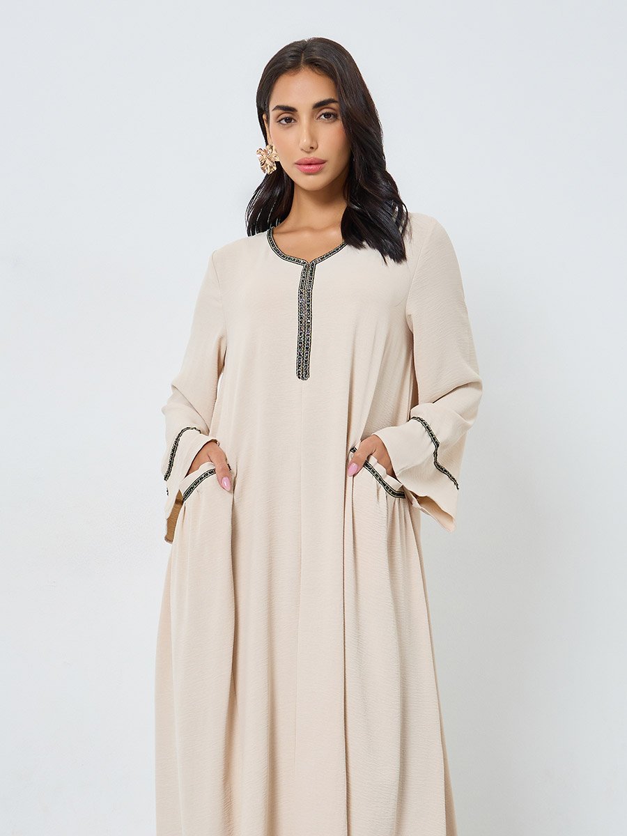 Cream Lace Detail A-Line Jalabiya