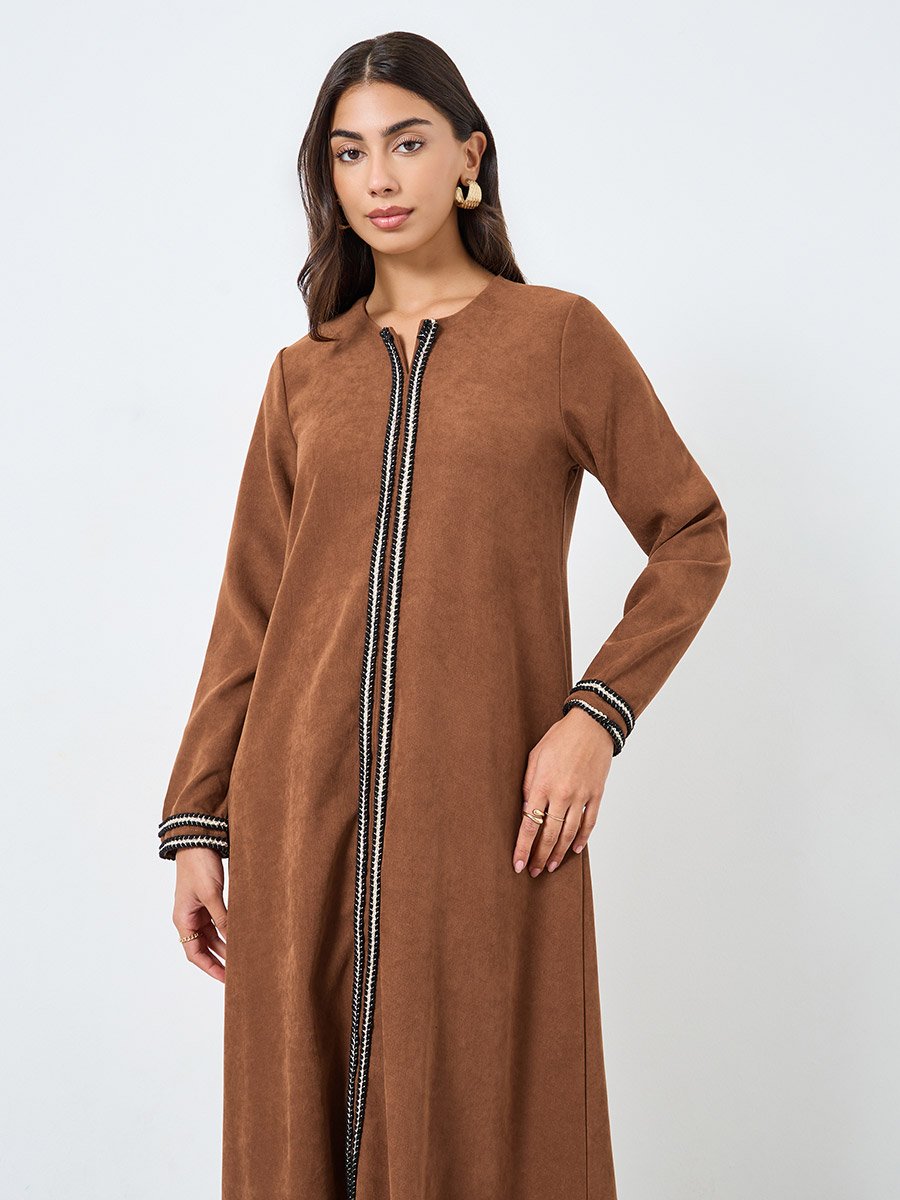 Rust Lace Insert Maxi Jalabiya