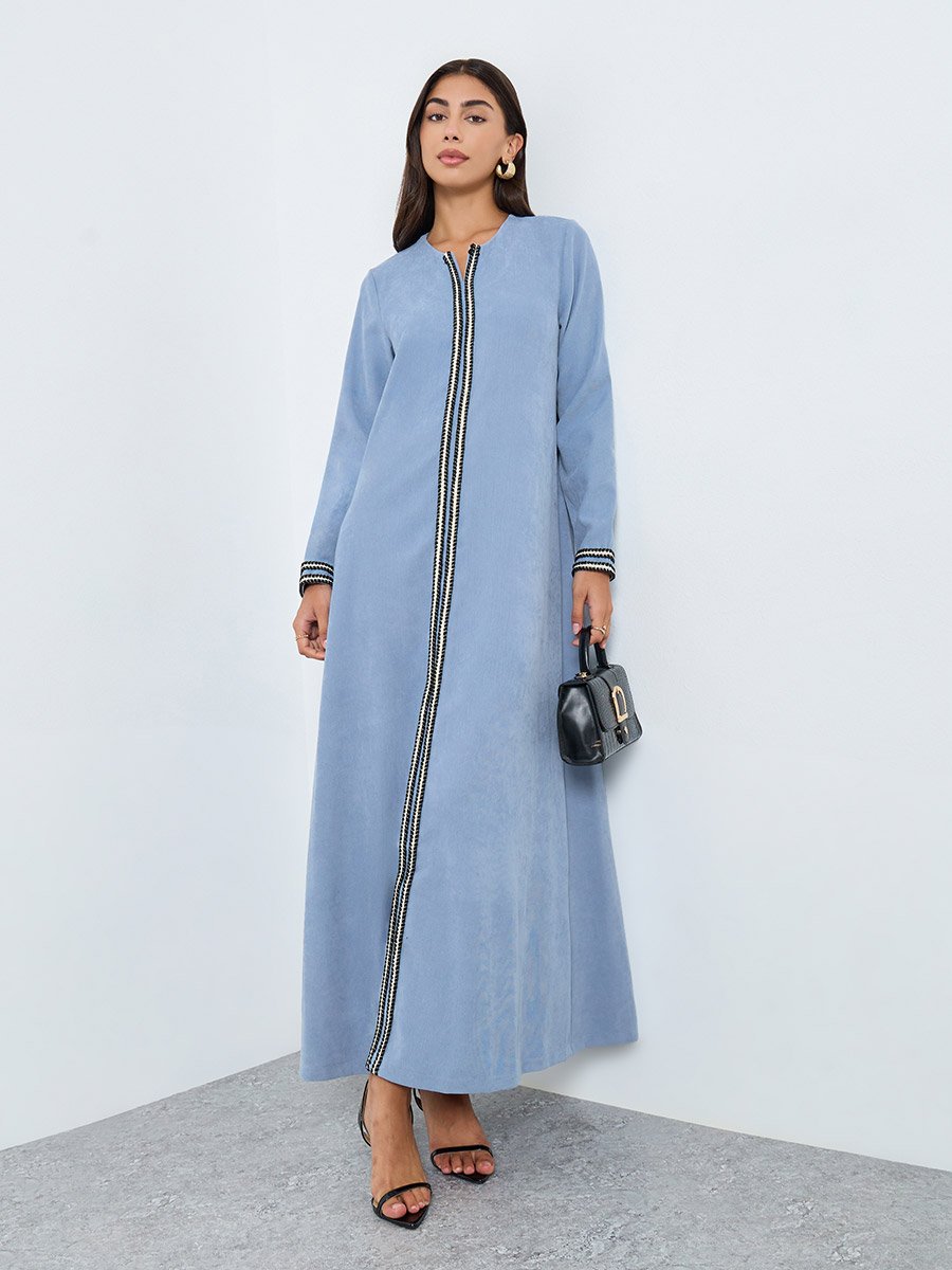Light Blue Lace Insert Maxi Jalabiya